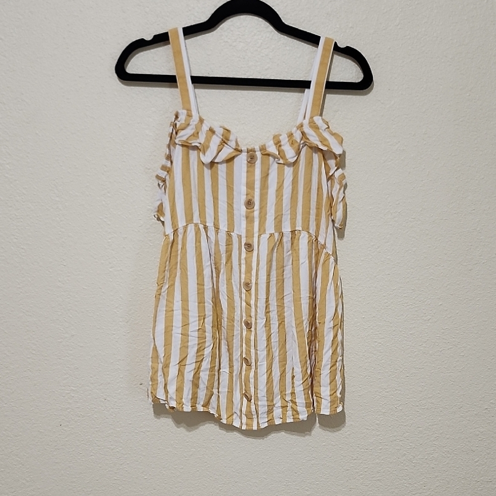 Isabel Maternity by Ingrid & Isabel Yellow and White Ruffled Sleeveless Tank Top
